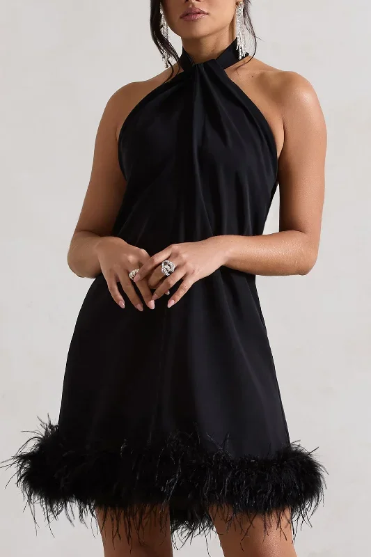 femme-black-halter-neck-smock-mini-dress-with-feather-hem-cl132341002
