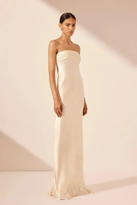 La Lune Strapless Ruched Bodice Maxi Dress | Cream