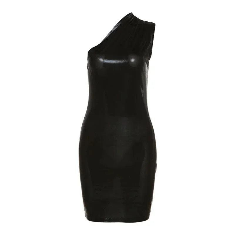 metallic-solid-one-shoulder-ruched-irregular-mini-dress metallic-solid-one-shoulder-ruched-irregular-mini-dress