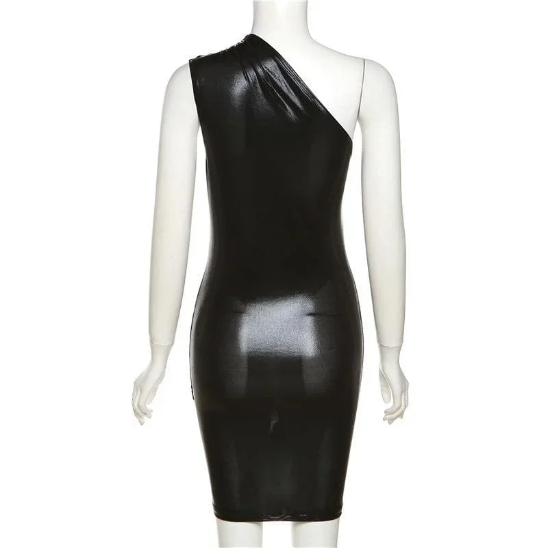 metallic-solid-one-shoulder-ruched-irregular-mini-dress metallic-solid-one-shoulder-ruched-irregular-mini-dress