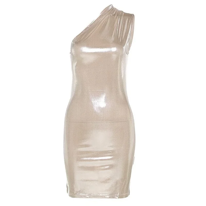 metallic-solid-one-shoulder-ruched-irregular-mini-dress metallic-solid-one-shoulder-ruched-irregular-mini-dress