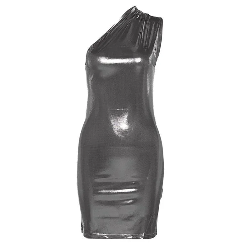 metallic-solid-one-shoulder-ruched-irregular-mini-dress metallic-solid-one-shoulder-ruched-irregular-mini-dress