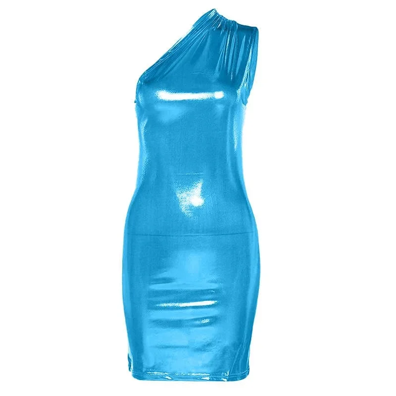 metallic-solid-one-shoulder-ruched-irregular-mini-dress metallic-solid-one-shoulder-ruched-irregular-mini-dress