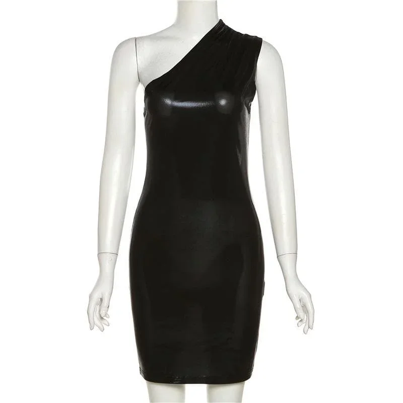metallic-solid-one-shoulder-ruched-irregular-mini-dress metallic-solid-one-shoulder-ruched-irregular-mini-dress