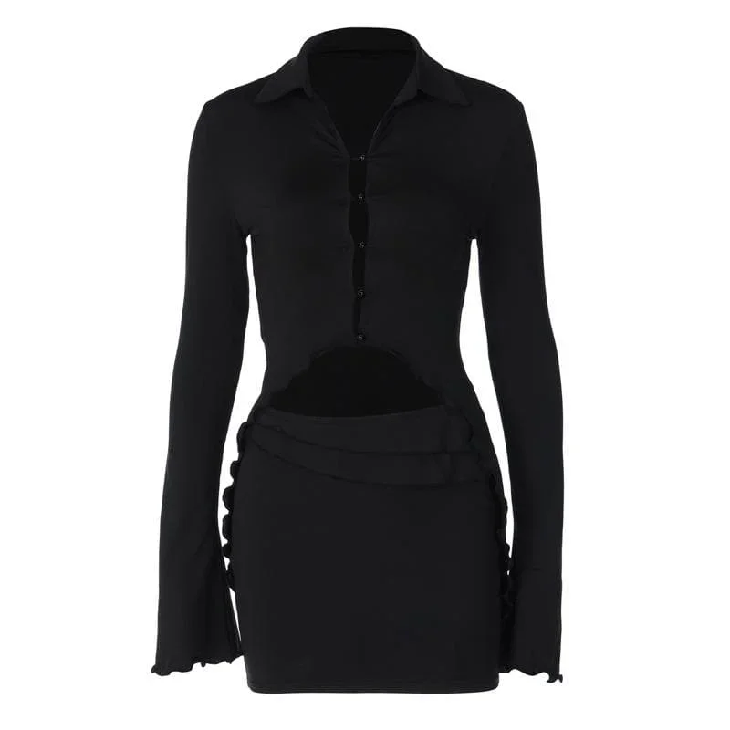 turnover-collar-button-flared-sleeve-ruffle-mini-skirt-set turnover-collar-button-flared-sleeve-ruffle-mini-skirt-set