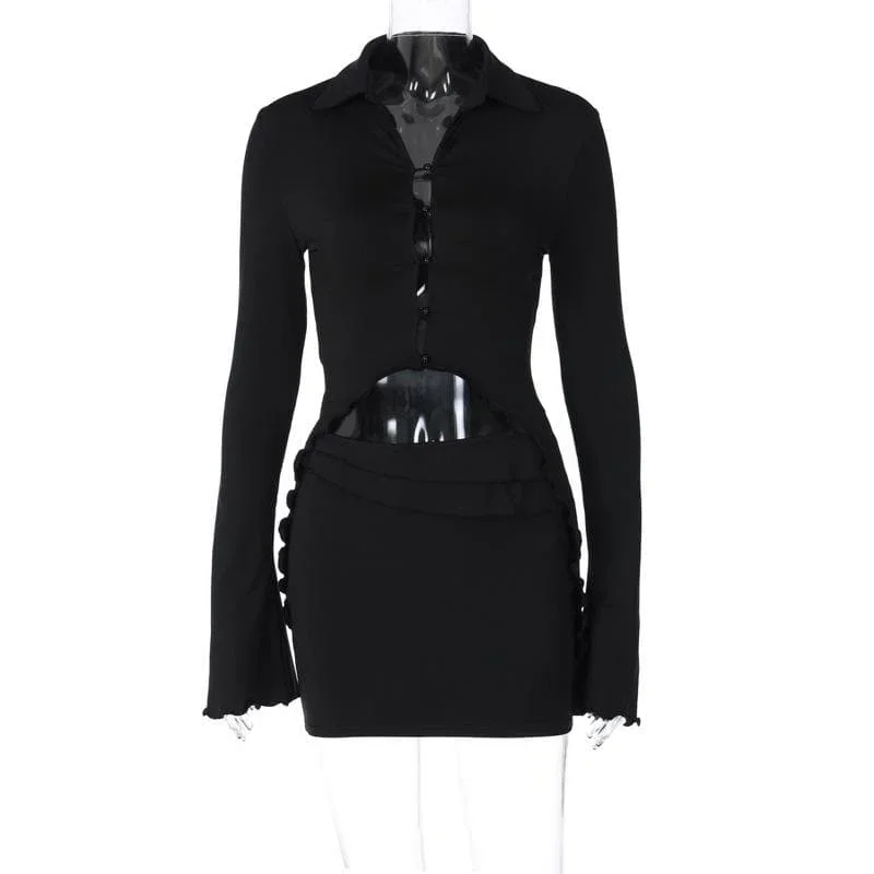turnover-collar-button-flared-sleeve-ruffle-mini-skirt-set turnover-collar-button-flared-sleeve-ruffle-mini-skirt-set