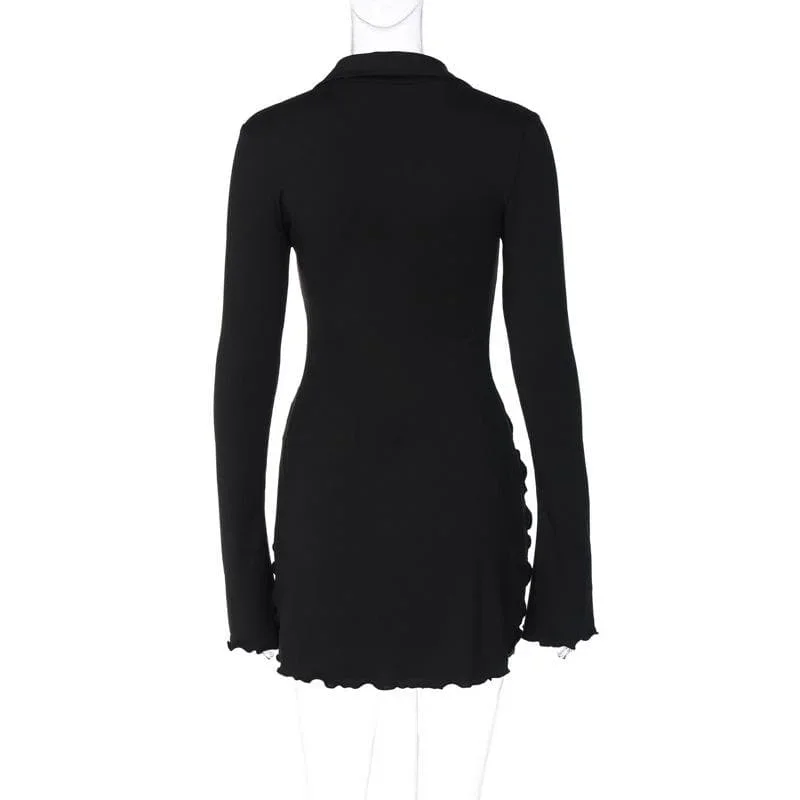 turnover-collar-button-flared-sleeve-ruffle-mini-skirt-set turnover-collar-button-flared-sleeve-ruffle-mini-skirt-set